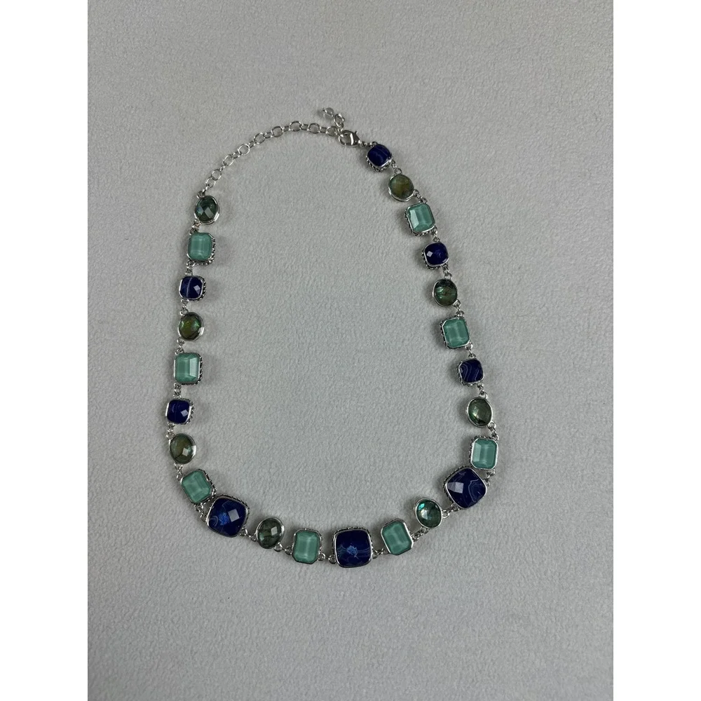 Blue Green‎ Stone Necklace Silver Tone Fashion Jewelry Adjustable